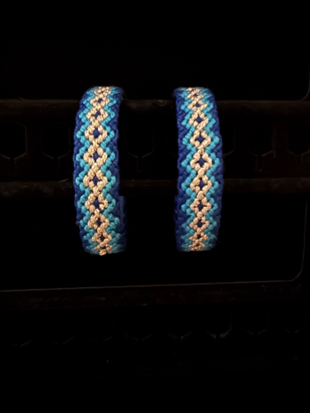 Mercedes Salazar Candongas Tejidas Blue Yarn Woven Hoop Earrings 2.25"